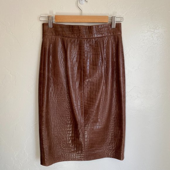 Ralph Lauren Vintage Black Label Croc Embossed Leather Skirt Union Made - Picture 9 of 10